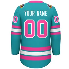 Aqua Pink-White Lace-Up Neck Hockey Jersey 5