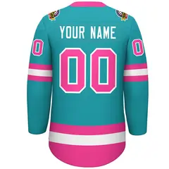 Aqua Pink-White Lace-Up Neck Hockey Jersey 4