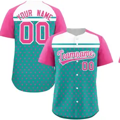 Aqua Pink White Raglan Star Print Baseball Jersey 1