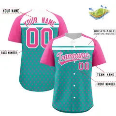 Aqua Pink White Raglan Star Print Baseball Jersey 2