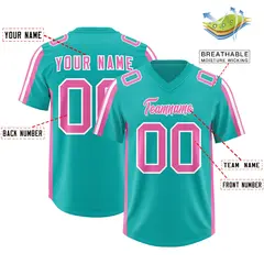 Aqua Pink White Side Stripe Authentic Football Jersey 2