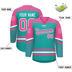 Aqua Pink White Star Series Lace-Up Neck Hockey Jersey 2