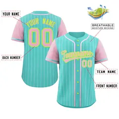 Aqua Pink-White Stripe Raglan Sleeves Baseball Jersey 2