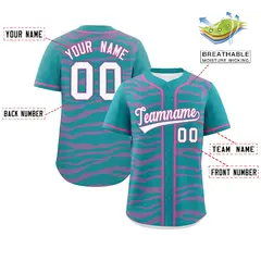 Aqua Pink Zebra Graffiti Authentic Baseball Jersey 2