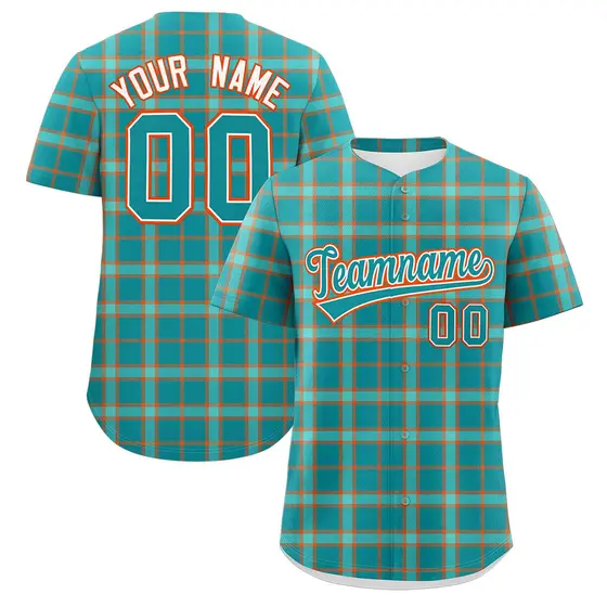 Aqua Plaid Authentic Baseball Jersey
