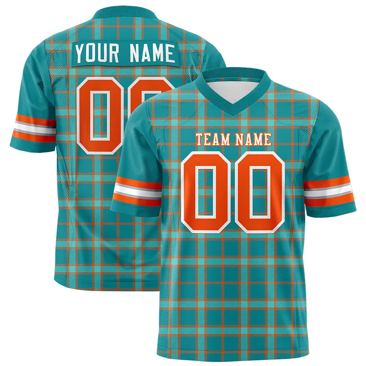 Aqua Plaid Pattern Authentic Football Jersey