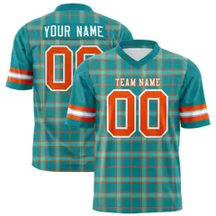 Aqua Plaid Pattern Authentic Football Jersey