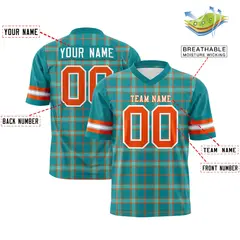 Aqua Plaid Pattern Authentic Football Jersey 2