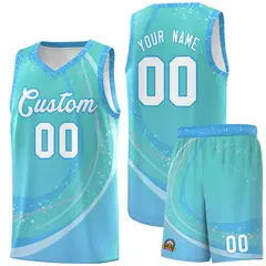 Aqua Powder Blue Galaxy Graffiti Pattern Basketball Jersey
