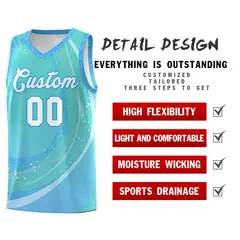 Aqua Powder Blue Galaxy Graffiti Pattern Basketball Jersey 4