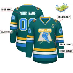 Aqua Powder Blue White-Gold Classic Hockey Jersey 2