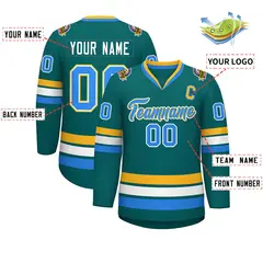 Aqua Powder Blue White-Gold Classic Hockey Jersey 2