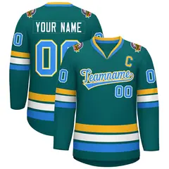 Aqua Powder Blue White-Gold Classic Hockey Jersey 1