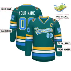 Aqua Powder Blue White-Gold Classic Hockey Jersey 2