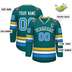 Aqua Powder Blue White-Gold Classic Hockey Jersey 2