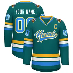 Aqua Powder Blue White-Gold Classic Hockey Jersey