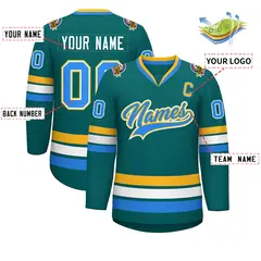 Aqua Powder Blue White-Gold Classic Hockey Jersey 2
