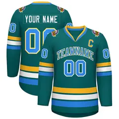 Aqua Powder Blue White-Gold Classic Hockey Jersey
