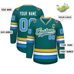 Aqua Powder Blue White-Gold Classic Hockey Jersey 2