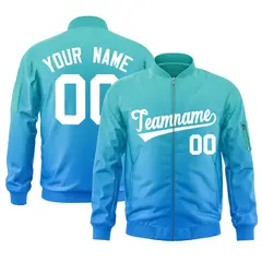 Aqua Powder Blue-White Gradient Varsity Letterman Bomber Jacket 1