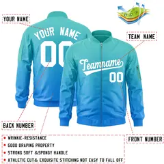 Aqua Powder Blue-White Gradient Varsity Letterman Bomber Jacket 2