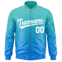 Aqua Powder Blue-White Gradient Varsity Letterman Bomber Jacket 3