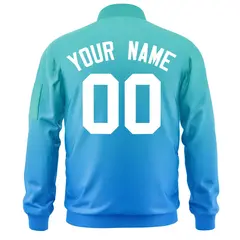 Aqua Powder Blue-White Gradient Varsity Letterman Bomber Jacket 4