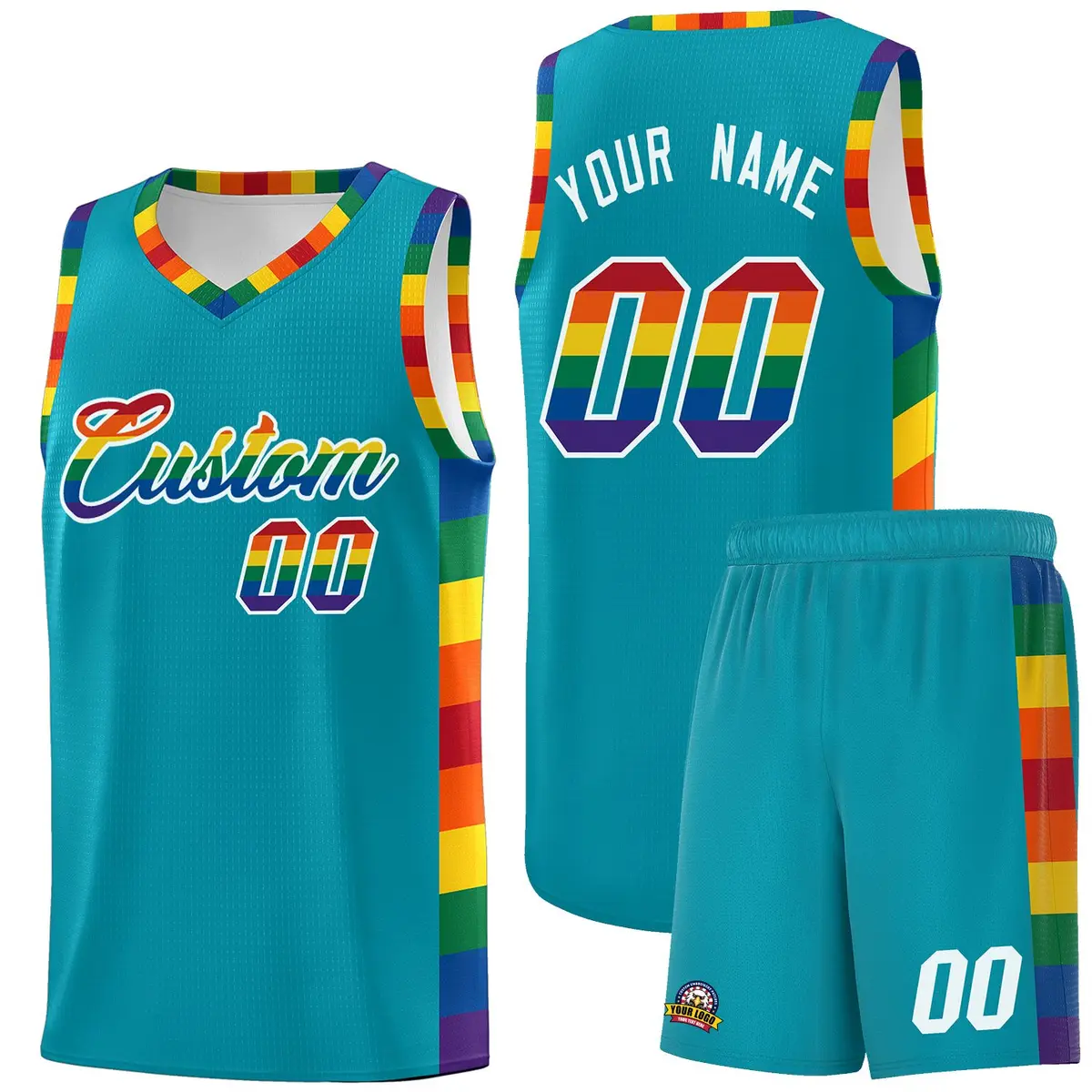 Aqua Pride Month LGBT Rainbow Basketball Jersey