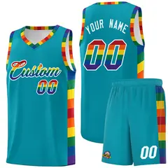 Aqua Pride Month LGBT Rainbow Basketball Jersey 1