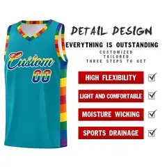 Aqua Pride Month LGBT Rainbow Basketball Jersey 2
