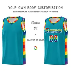 Aqua Pride Month LGBT Rainbow Basketball Jersey 3