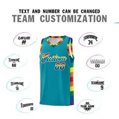 Aqua Pride Month LGBT Rainbow Basketball Jersey 4