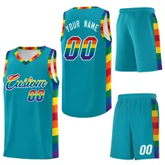 Aqua Pride Month LGBT Rainbow Basketball Jersey 6