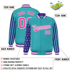 Aqua Purple American Flag Full-Snap Raglan Letterman Jacket 2