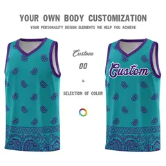 Aqua Purple Cashew Pattern Basketball Uniform Jersey 10