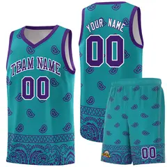 Aqua Purple Cashew Pattern Basketball Uniform Jersey 15