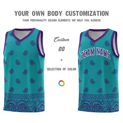 Aqua Purple Cashew Pattern Basketball Uniform Jersey 17