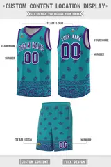 Aqua Purple Cashew Pattern Basketball Uniform Jersey 19