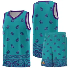 Aqua Purple Cashew Pattern Basketball Uniform Jersey 22