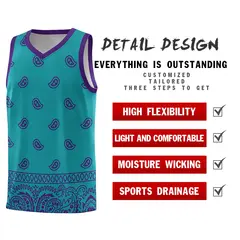 Aqua Purple Cashew Pattern Basketball Uniform Jersey 23