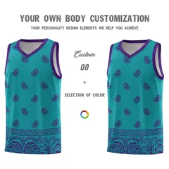 Aqua Purple Cashew Pattern Basketball Uniform Jersey 24