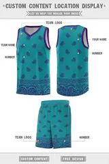 Aqua Purple Cashew Pattern Basketball Uniform Jersey 26