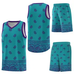 Aqua Purple Cashew Pattern Basketball Uniform Jersey 27