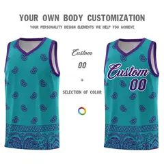 Aqua Purple Cashew Pattern Basketball Uniform Jersey 3