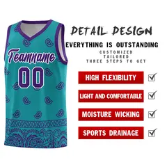Aqua Purple Cashew Pattern Basketball Uniform Jersey 30