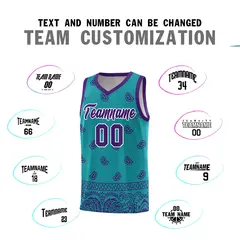 Aqua Purple Cashew Pattern Basketball Uniform Jersey 32