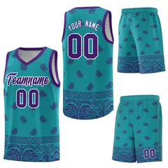 Aqua Purple Cashew Pattern Basketball Uniform Jersey 34