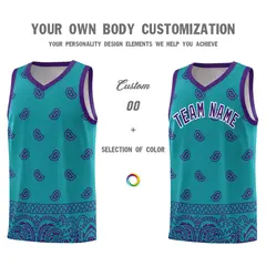 Aqua Purple Cashew Pattern Basketball Uniform Jersey 38