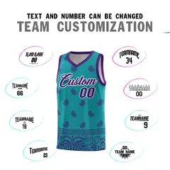 Aqua Purple Cashew Pattern Basketball Uniform Jersey 4