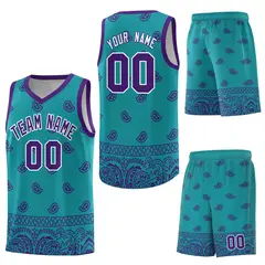 Aqua Purple Cashew Pattern Basketball Uniform Jersey 41